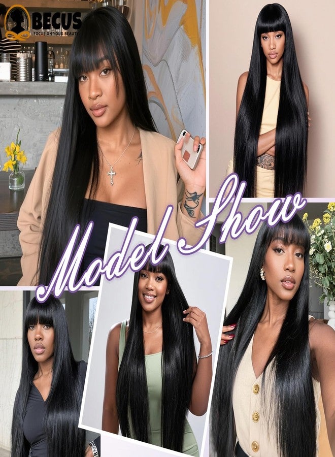 BECUS Extra Long 40'' Black Wig with Bangs, Straight Hair Wigs for Black Women, No Headband, Natural Look for Daily Wear, Party, Cosplay - Image 3