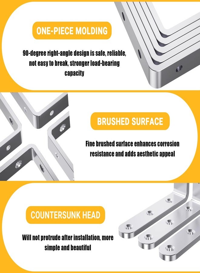 WENQUIT 25Pcs Stainless Steel Angle Brackets, 4”x 4” Heavy Duty Corner Brackets, Metal Corner Braces for Wood, 3MM 90 Degree Joint Hardware, 4inch l Bracket for Shelves Wooden Furniture Cabinet Bookshelf - Image 3
