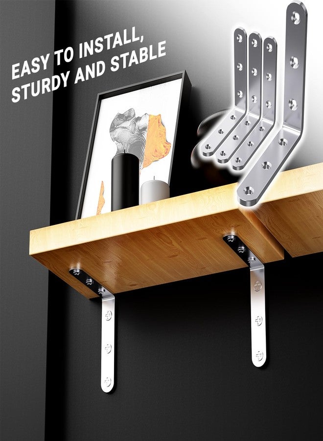WENQUIT 25Pcs Stainless Steel Angle Brackets, 4”x 4” Heavy Duty Corner Brackets, Metal Corner Braces for Wood, 3MM 90 Degree Joint Hardware, 4inch l Bracket for Shelves Wooden Furniture Cabinet Bookshelf - Image 5