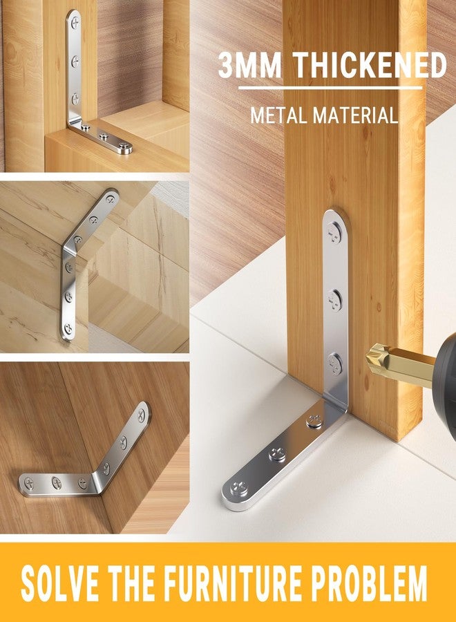 WENQUIT 25Pcs Stainless Steel Angle Brackets, 4”x 4” Heavy Duty Corner Brackets, Metal Corner Braces for Wood, 3MM 90 Degree Joint Hardware, 4inch l Bracket for Shelves Wooden Furniture Cabinet Bookshelf - Image 4