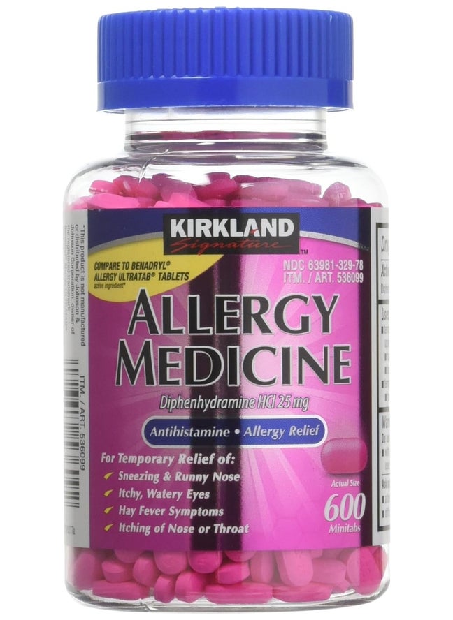 Kirkland Signature Diphenhydramine Hci 25 Mg Allergy Medicine & Antihistaminecompare to Active Ingredient of Benadryl Allergy Generic 1200count, 1count