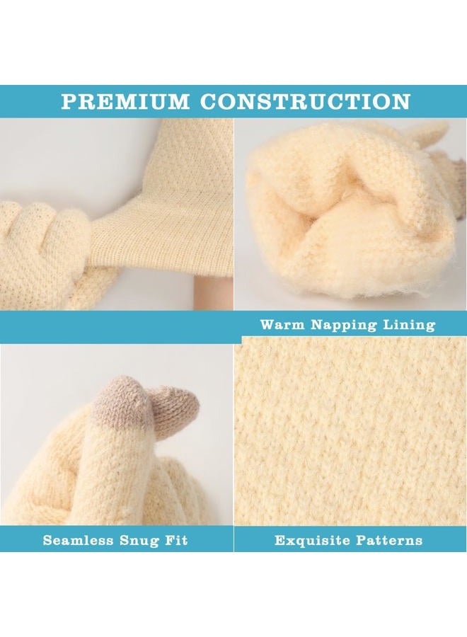 Loiyadn Winter Gloves - Women's Winter Touchscreen Gloves Women Men, Warm Knit gloves for cold weather with Elastic Cuff, Beige, One size - Image 5