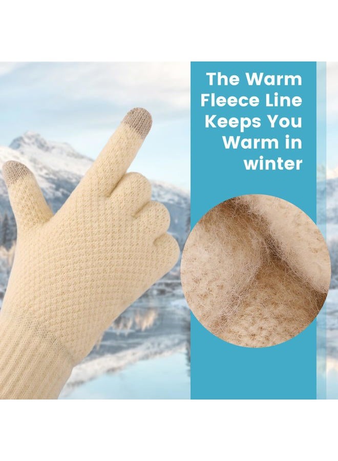 Loiyadn Winter Gloves - Women's Winter Touchscreen Gloves Women Men, Warm Knit gloves for cold weather with Elastic Cuff, Beige, One size - Image 3
