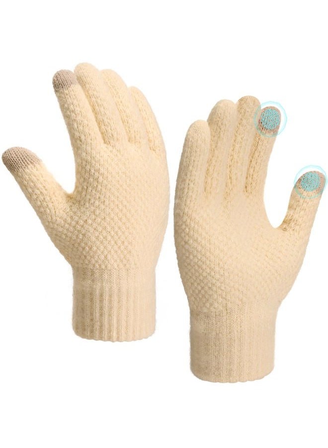 Loiyadn Winter Gloves - Women's Winter Touchscreen Gloves Women Men, Warm Knit gloves for cold weather with Elastic Cuff, Beige, One size - Image 1