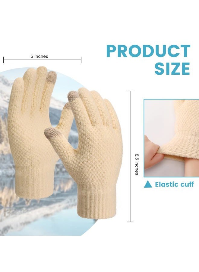 Loiyadn Winter Gloves - Women's Winter Touchscreen Gloves Women Men, Warm Knit gloves for cold weather with Elastic Cuff, Beige, One size - Image 4
