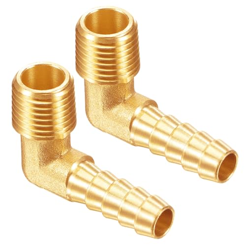 Uenede 2PCS Brass 3/4" NPT Male to 3/4" Barb 90 Degrees Elbow Hose Barb Fittings Adapter Connector for Water/Oil/Gas - Image 1