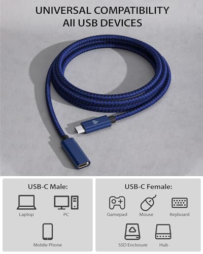 Faracent USB C Extension Cable (20Gbps/240W/3.3Ft), USB 3.2 Type C 3.1 Male to Female Extension Charging & Sync for iPhone 16 15 Pixel PSVR2 MacBook Air Pro/New iPad Dell XPS Surface Book Blue - Image 5