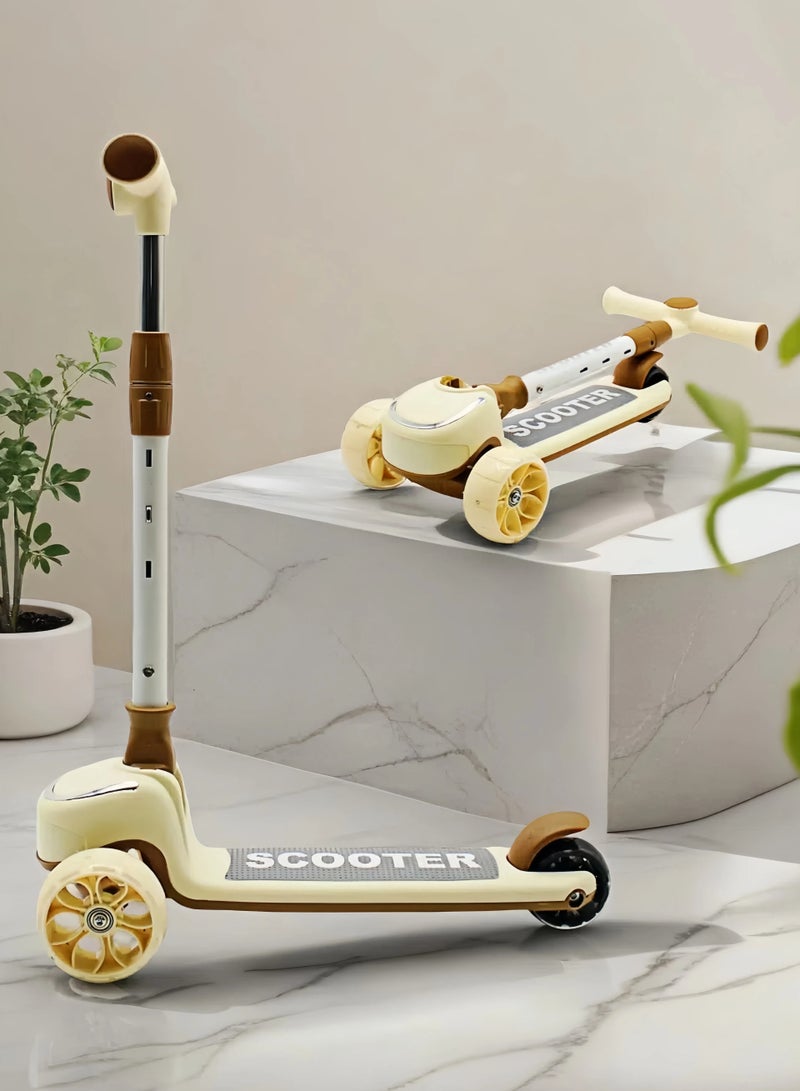EASY FUTURE Foldable Kids Scooter with Height-Adjustable Handle, LED PU Wheels, Rear Brake & Music – Ideal for 3-8 Years - Image 1