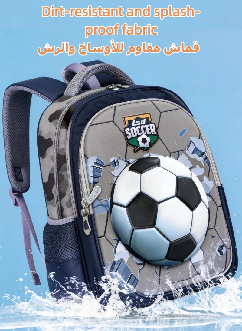 Soccer 3D Pattern School Bag Set, Large Capacity Kids Backpack with Lunch Bag and Pencil Case, Durable Book Bag for Boys, Elementary School, Daily Travel, Outdoor Activities - Image 5