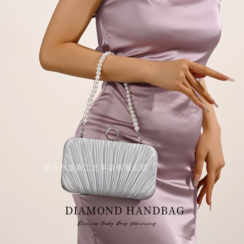 Evening Bag Diamond Ring Pleated Women'S Square Pleated Clutch Bag Celebrity Dress Pearl Evening Bag - Image 3