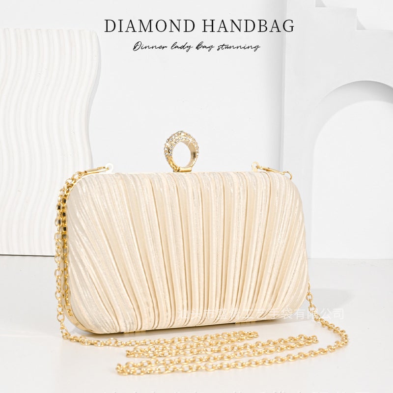 Evening Bag Diamond Ring Pleated Women'S Square Pleated Clutch Bag Celebrity Dress Pearl Evening Bag - Image 4