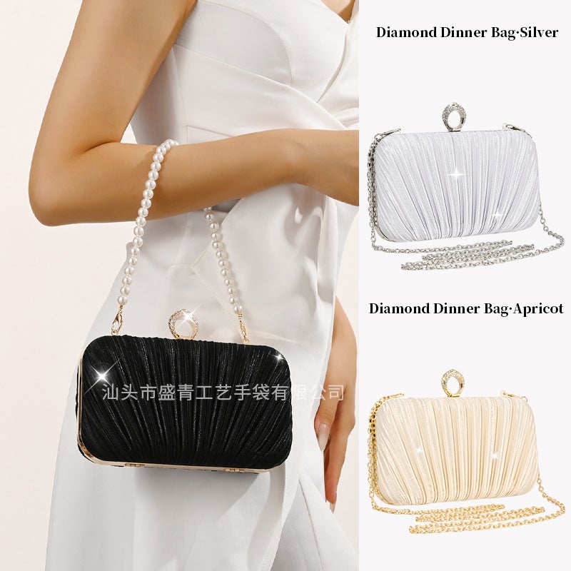 Evening Bag Diamond Ring Pleated Women'S Square Pleated Clutch Bag Celebrity Dress Pearl Evening Bag - Image 2