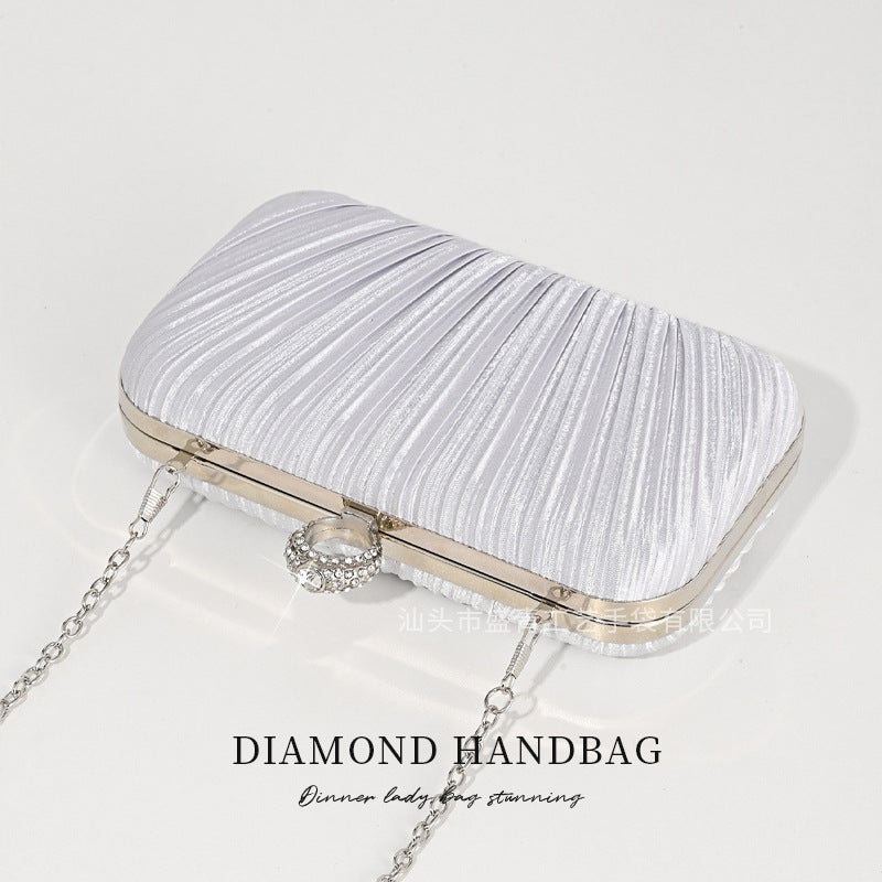 Evening Bag Diamond Ring Pleated Women'S Square Pleated Clutch Bag Celebrity Dress Pearl Evening Bag - Image 5