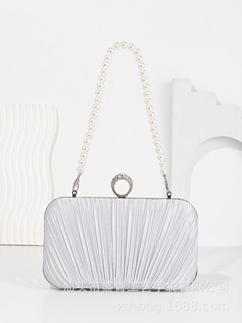 Evening Bag Diamond Ring Pleated Women'S Square Pleated Clutch Bag Celebrity Dress Pearl Evening Bag - Image 1