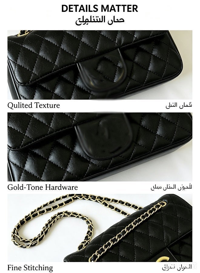 Ladies Crossbody Chain Bag, Quilted Shoulder Purse, Classic Flap Handbag, PU Leather  Small Square Bag, Luxury Style, Perfect Gift for Her - Image 5