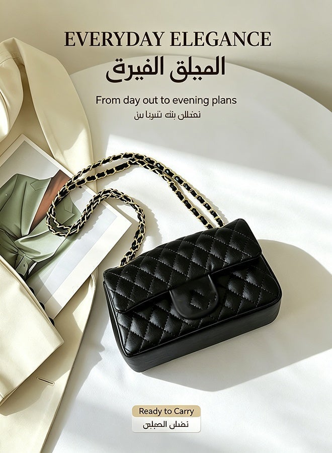 Ladies Crossbody Chain Bag, Quilted Shoulder Purse, Classic Flap Handbag, PU Leather  Small Square Bag, Luxury Style, Perfect Gift for Her - Image 3