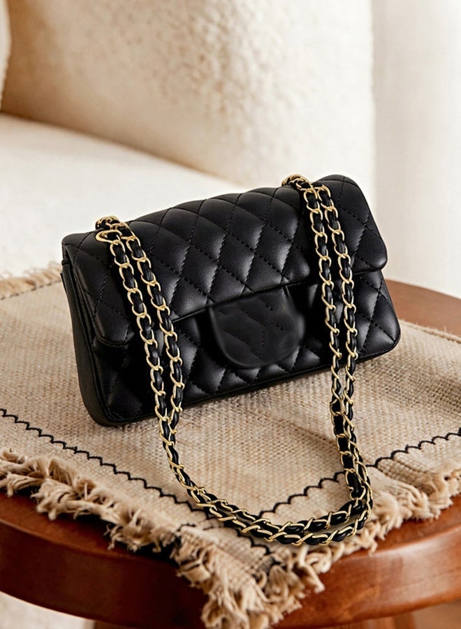Ladies Crossbody Chain Bag, Quilted Shoulder Purse, Classic Flap Handbag, PU Leather  Small Square Bag, Luxury Style, Perfect Gift for Her - Image 1