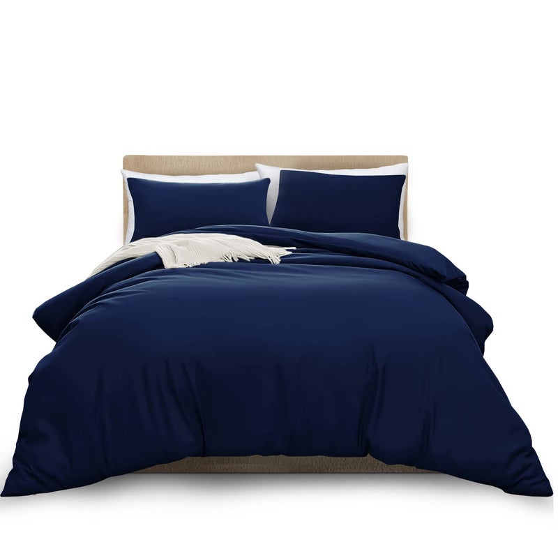 MOONLIGHT20015 Single Duvet Cover Navy Solid Soft Single Bedding Duvet Cover Set with 1 Matching Pillowcase