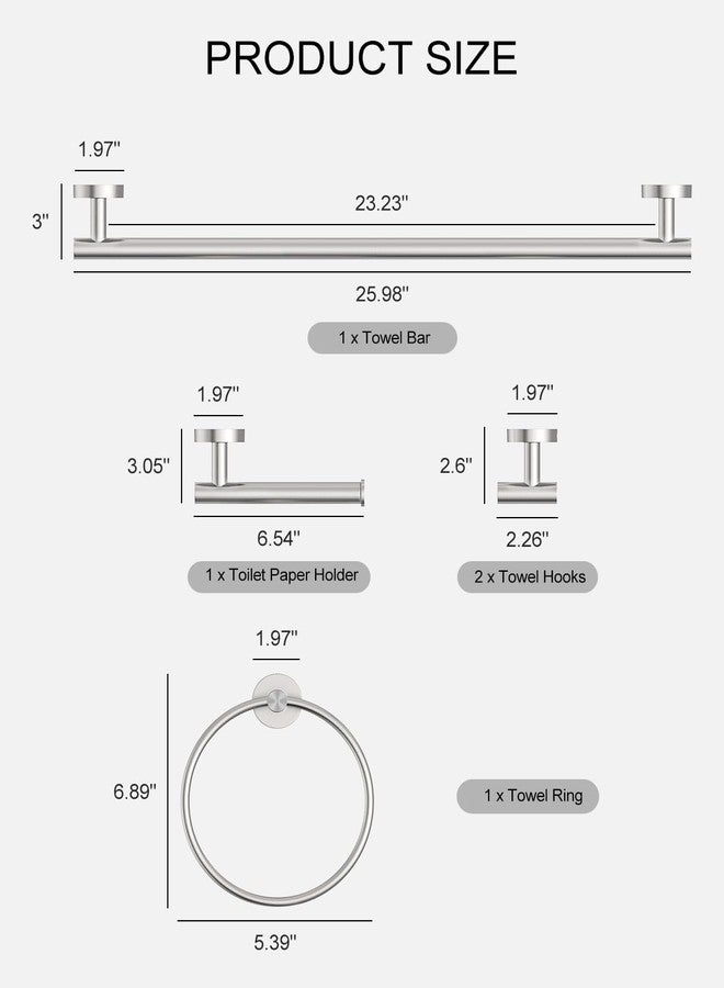 BATHLAVISH Bathroom Hardware Accessories Set 5 Pieces Brushed Nickel 26" SUS 304 Stainless Steel Bath Towel Holder Bar Set Towel Rack Combination Wall Mounted for Kitchen, Laundry, Bedroom - Image 3