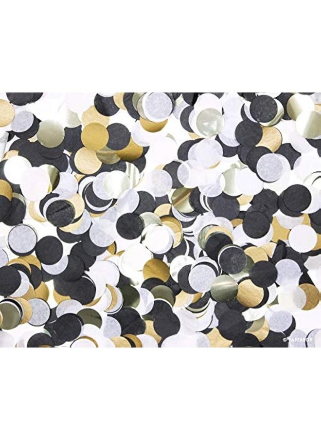 Confetti Confetti! Round Tissue Confetti Circle Table Confetti for Wedding Birthday Party Decoration, 1 inch Tissue Paper confetti in Beautiful Shades of Black, White, and Gold.  - Image 1