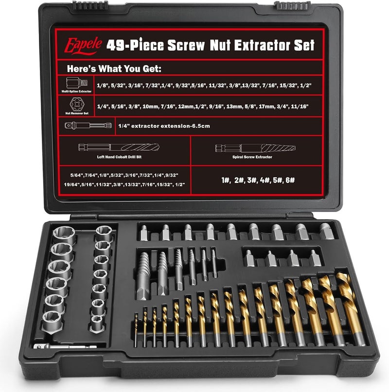 Eapele Bolt Extractor Set, Stripped Nut Remover Twist Sockets, Fit 3/8" Square Drive with Solid Storage Case(49pcs, Black) - Image 1