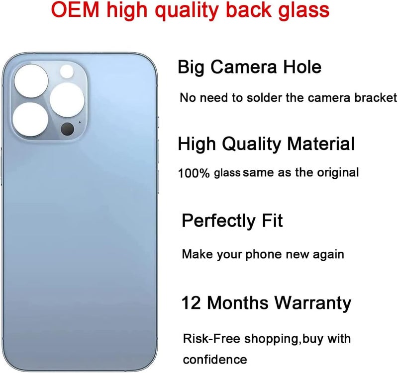 Perzework استبدال زجاج خلفي أصلي (سيرا أزرق) متوافق مع آيفون 13 برو 6.1 بوصة لجميع الشبكات مع لاصق مثبت مسبقًا ومجموعات أدوات الإصلاح - Image 3