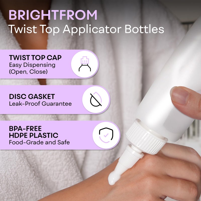 BRIGHTFROM Twist Top Applicator Bottles, Squeeze 2 OZ Empty Plastic Bottles, Refillable, Open/Close Nozzle - Multi Purpose (Pack of 2) - Image 2