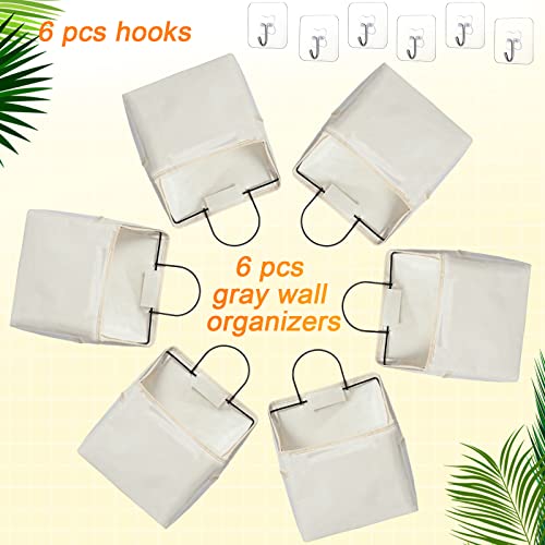 Chumia 6 Pack Wall Hanging Storage Basket Bathroom Closet Hanging Storage Bag over the Door Organizer Basket Bedroom Wall Organizer Waterproof Linen Cotton Box Containers and 10 HooksWhite - Image 3