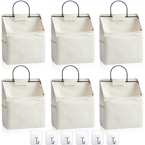 Chumia 6 Pack Wall Hanging Storage Basket Bathroom Closet Hanging Storage Bag over the Door Organizer Basket Bedroom Wall Organizer Waterproof Linen Cotton Box Containers and 10 HooksWhite - Image 1