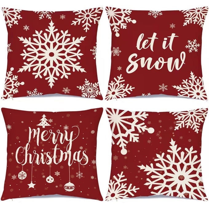 CHRISTMAS DECORATIONS PILLOW COVERS SET OF 4 FARMHOUSE HOLIDAY RUSTIC LINEN PILLOW CASE FOR SOFA COUCH CHRISTMAS DECOR 18X18 INCH