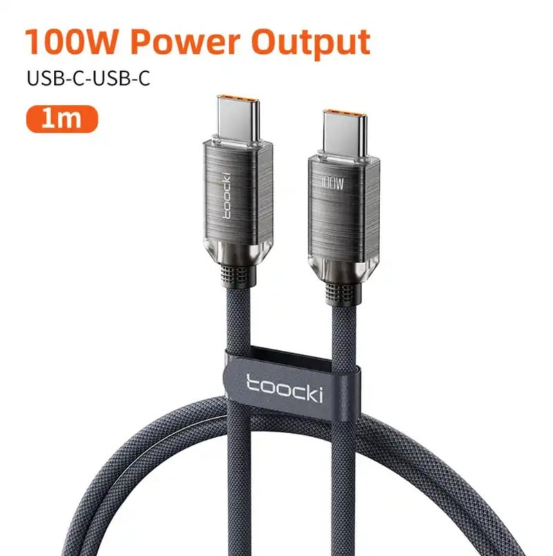 كابل 100W E-Marker من A إلى C مع شحن سريع PD 3.0 أو من Type C إلى Type C للهواتف الذكية وأجهزة الكمبيوتر المحمولة بطول 1 متر أو 2 متر باللون الرمادي (A إلى C، 1 متر) - Image 3