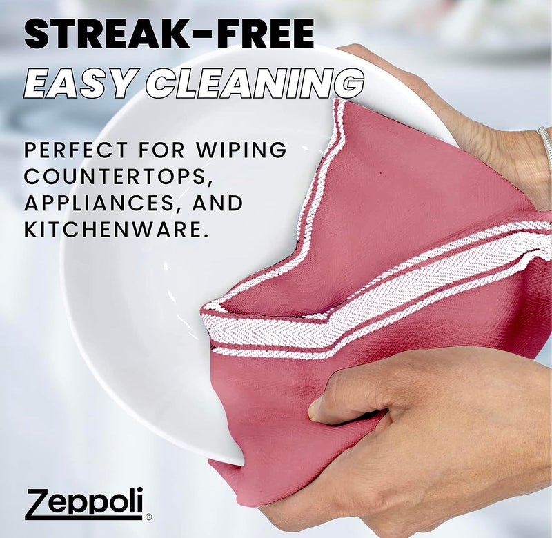 Zeppoli Zeppoli Classic Kitchen Towels - 15 Pack 100% Natural Cotton Kitchen Towel Set  Reusable Wash Cloths  Absorbent Dish Towels  Machine Washable Hand Towels  Kitchen Essentials - 14  by 25  - Red Base  - Image 3