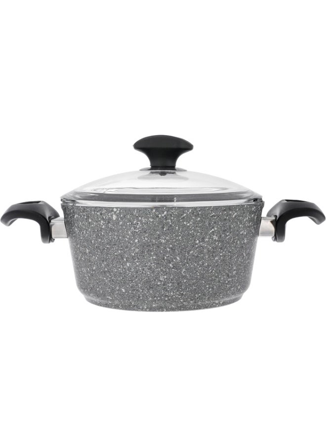 Alsaif Gallery Falz Granite Cookware Set With Glass Lid, 7 Pieces, Turkish - Grey  - Image 3