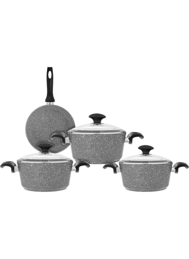 Alsaif Gallery Falz Granite Cookware Set With Glass Lid, 7 Pieces, Turkish - Grey  - Image 1