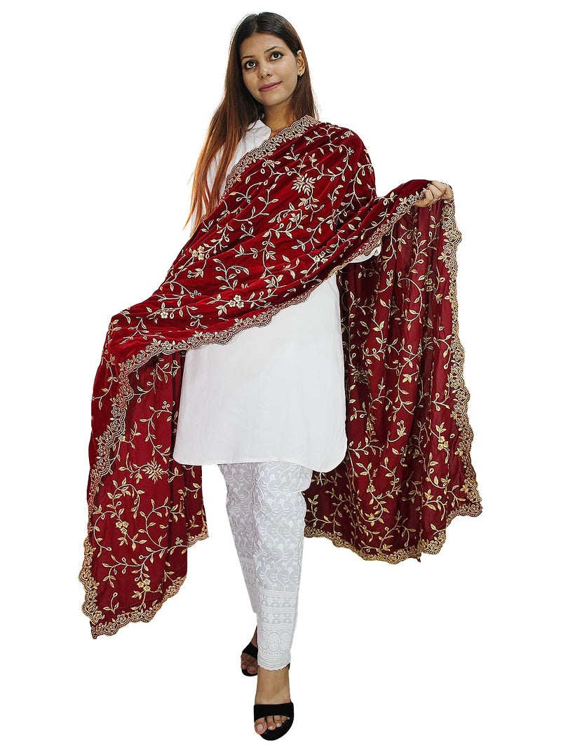 Matelco Women's Velvet Embroidered Dupatta (Maroon), 2.25 Meter - Image 1