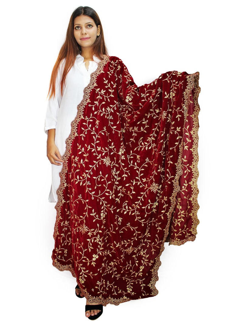 Matelco Women's Velvet Embroidered Dupatta (Maroon), 2.25 Meter - Image 3