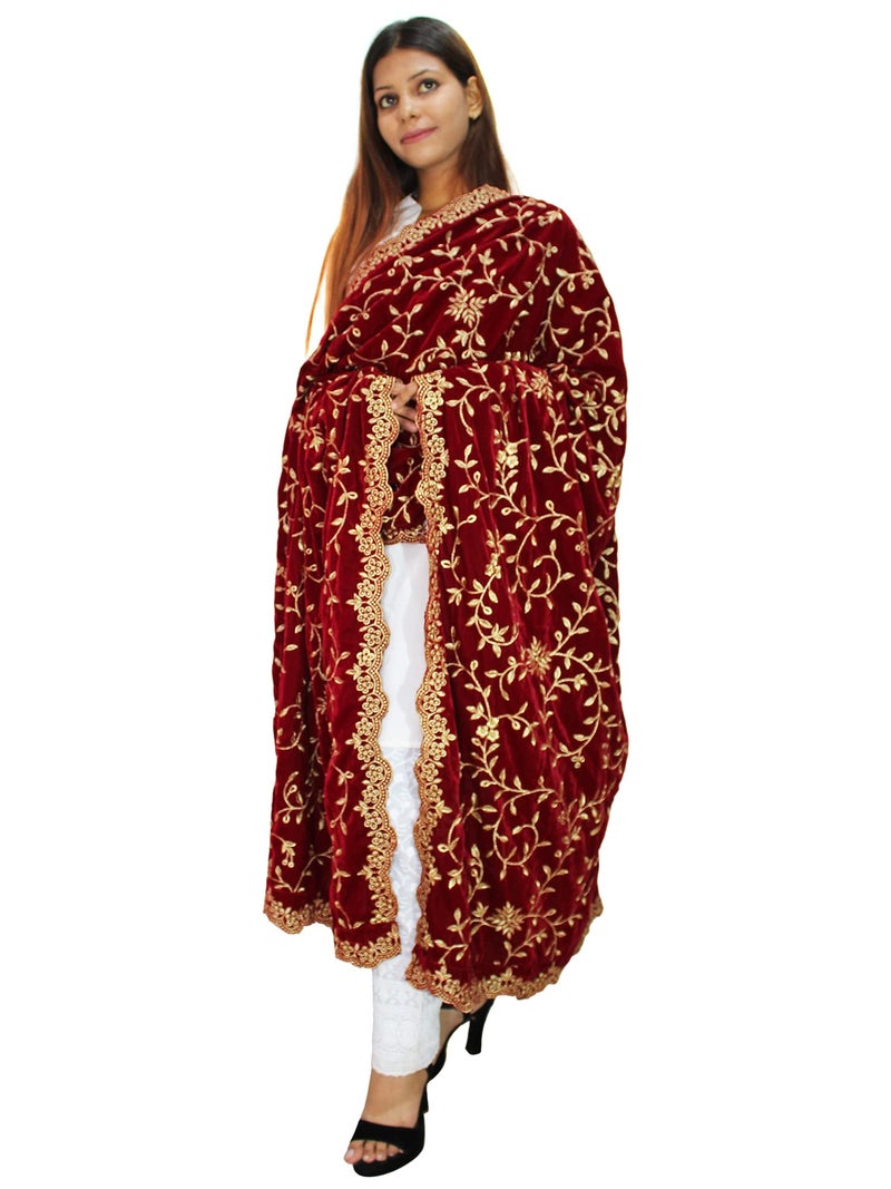 Matelco Women's Velvet Embroidered Dupatta (Maroon), 2.25 Meter - Image 2