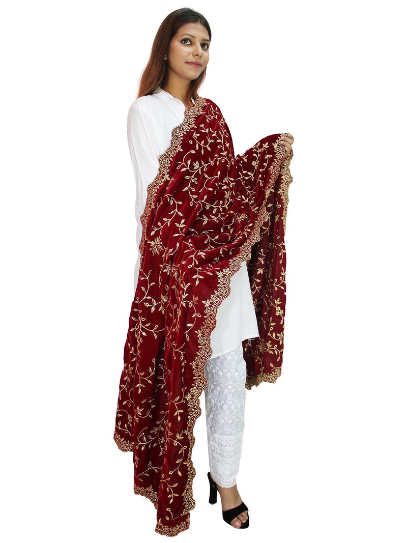 Matelco Women's Velvet Embroidered Dupatta (Maroon), 2.25 Meter - Image 4