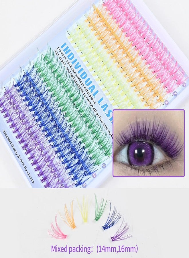 LASGOOS D Curl Colored Lash Clusters 20P 240 Pcs Faux Mink 14-16mm, 6 Bright Colors Individual Segment Lashes Soft Natural Long Individual False Eyelashes Curly Reusable for Party & Creative Makeup LASGOOS - Image 2
