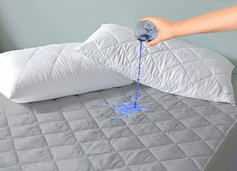 CHICERY Cotton Elastic Strap Quilted Mattress Protector Double Size Water Resistant Breathable Soft and Cool Quilted Bed Cover Elastic Straps on CornersGreyDouble Size 72x72inch - Image 3