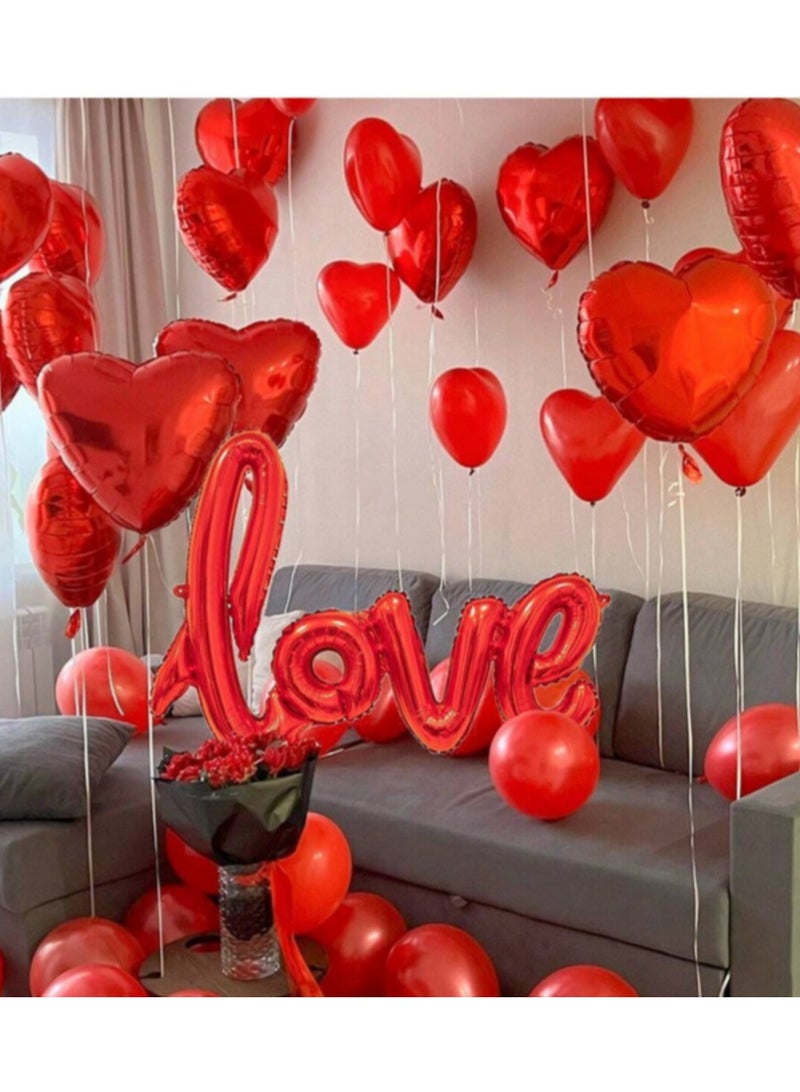 400pcs Silk Rose Petals & 6pcs Red Heart Shape Balloons & 1pc "Love" Pattern for Romantic Special Wedding Anniversary Party Decorations - Image 2