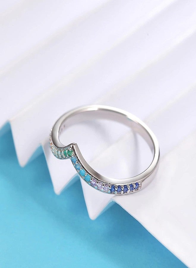 Qings Rainbow V Shape Ring, 925 Sterling Silver Colorful CZ Stackable Chevron Ring for Anniversary Promise Wedding Engagement, Jewellery Gifts for Women Band Sizes 6-9 - Image 3