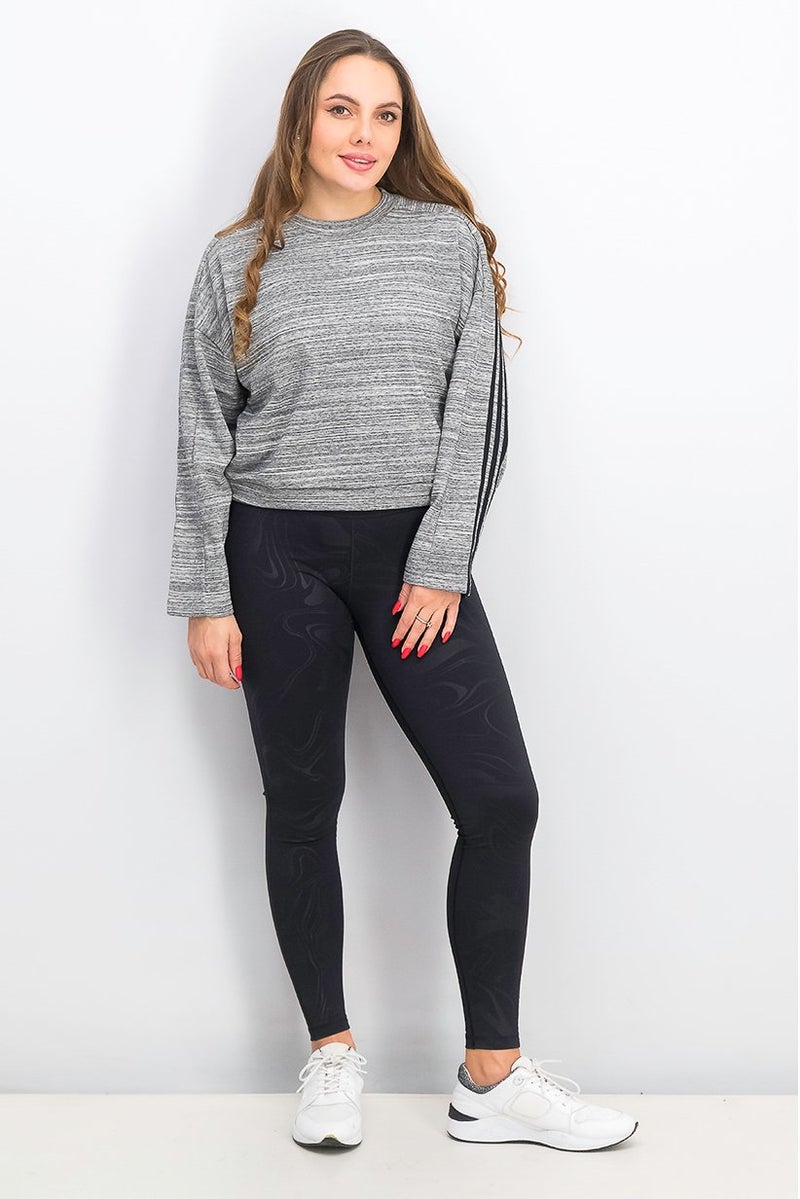 Adidas سويت شيرت قصير مزج نسائي بأكمام طويلة، أسود - Image 4