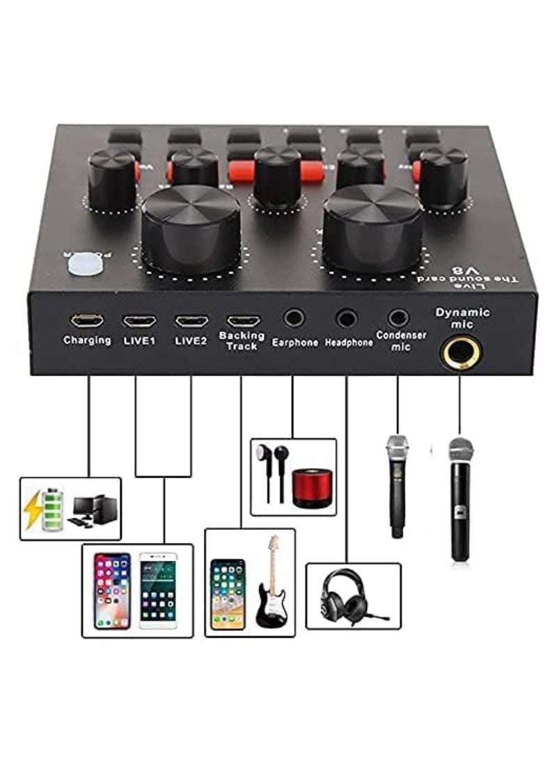 Generic V8 External Sound Card Usb Phone Microphone For Mobile Computer Audio Interface With Bt For Online Singing Chatting Live Video Streaming Music Recording Black Black  - Image 3
