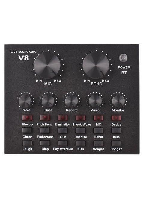 V8 External Sound Card Usb Phone Microphone For Mobile Computer Audio Interface With Bt For Online Singing Chatting Live Video Streaming Music Recording Black Black