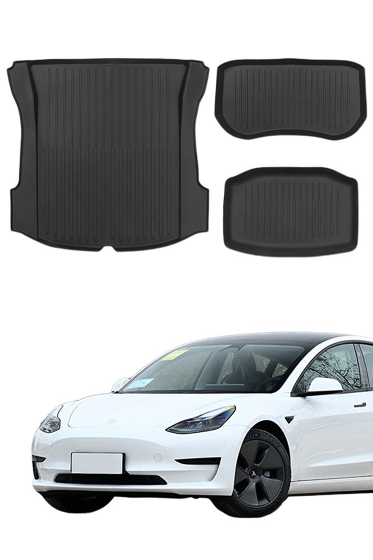 Generic Car floor mat 3-piece kit, suitable for 2019-2022 Tesla Model 3 car trunk mat front compartment mat, rear compartment mat, wear-resistant, easy to clean, high-end, material: TPE. - Image 1