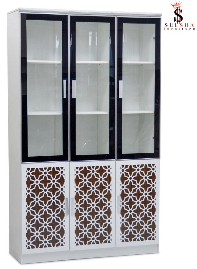 ALWASIT HOME Modern 6 Door Wooden File CABINET & Book Shelf Glass Door - Image 1