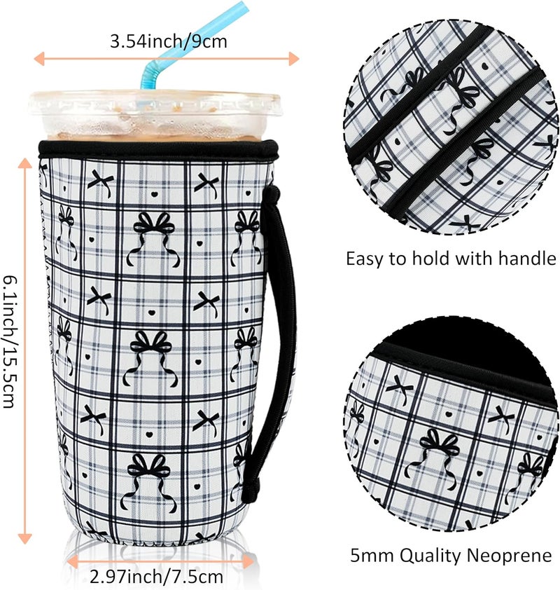 4 Pack Iced Coffee Sleeve,reusable Neoprene Cup Sleeves Suitable For Beverage Sleeves For Hot And Cold Coffee Or Ice Drink Coffee cup sleeve for Starbucks coffee cup (Bows 30-32 OZ) - Image 3