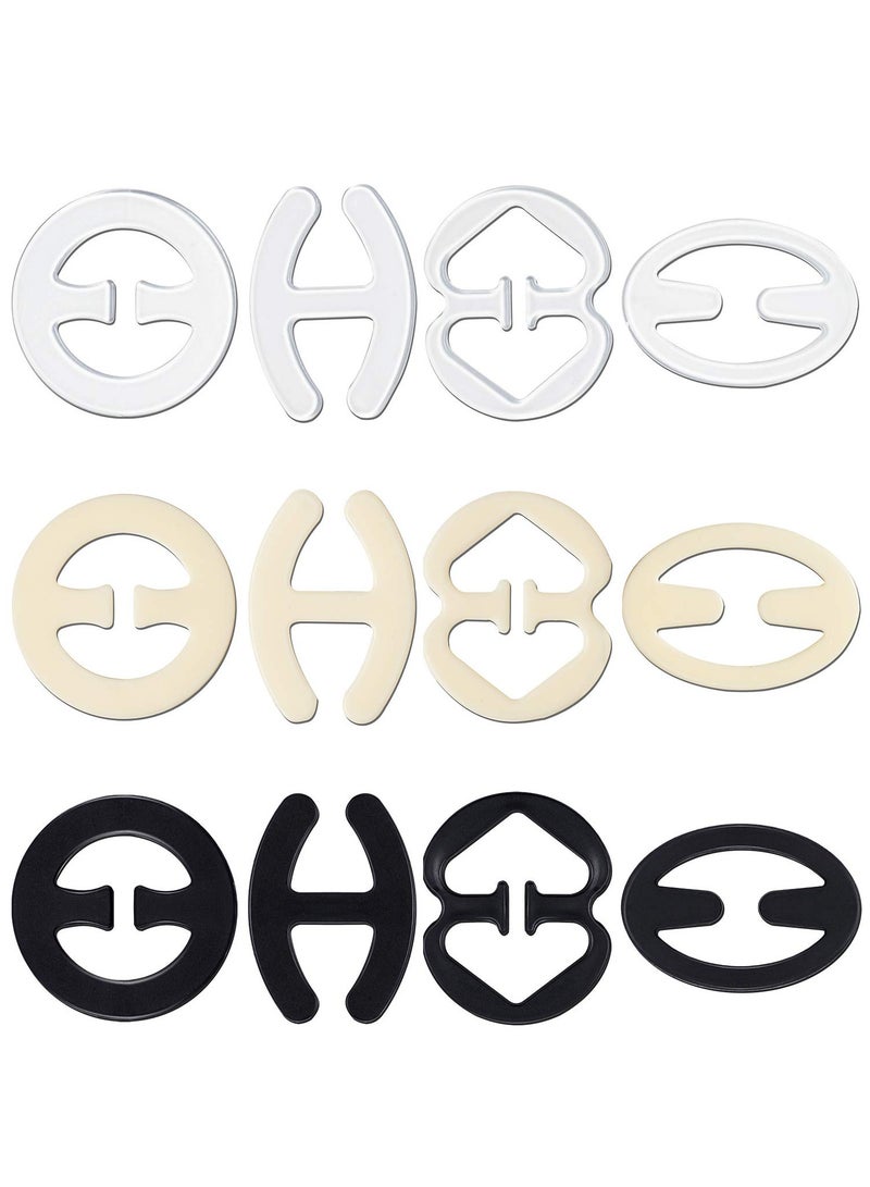 Bra Strap Clips - 12 Pack Adjustable Length Buckles, Anti-Slip and Anti-Glare Underwear Accessories in Black, Transparent, and Skin Tones. Perfect for Comfort and Style!