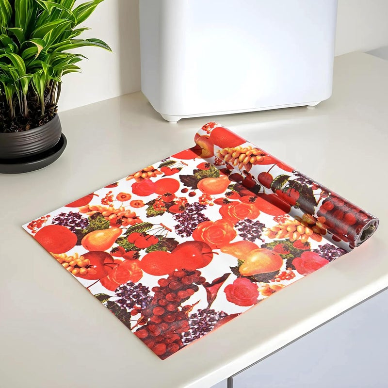 Kuber Industries Fruits Design PVC Wardrobe Kitchen Drawer Cupboard Cabinet Shelf Mat Shelf Liner 5 Mtr Cream CTKTC040182 Polyvinyl Chloride - Image 1